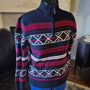 Chaps Youth Sz.XL./Womens Sz Small. Mock Neck Faire Isle 1/4 Zip Sweater.EC.